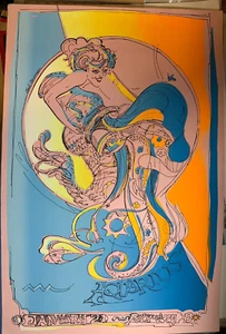 AQUARIUS ZODIAC VINTAGE 1970ER JAHRE SEIDE ABGESCHIRMTES ORIGINAL KUNSTPOSTER von EARL NEWMAN - Bild 1 von 8