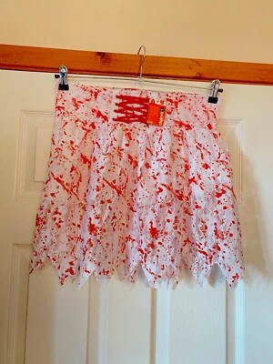 Adult Red White Lace Blood Spatter Tutu Skirt M/L  Lace Up Halloween Cosplay - Image 1 of 4