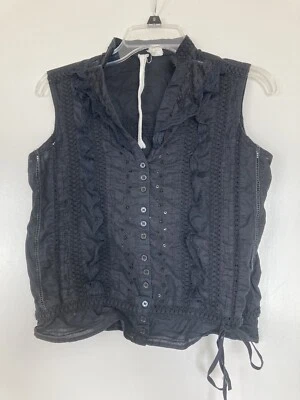 BB Dakota Negro Sin Mangas Crop Top S Corbata Parte Inferior Encaje Volantes Ribete Botones Lentejuelas Foto 1 de 4