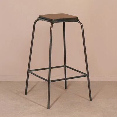 76cm Industrial Style Large Lab Metal Frame Raw Lacquer Steel Bar Stool - Image 1 of 4