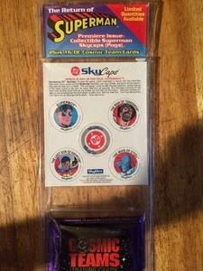 Pogs DC Sky Caps The Return of Superman und 2er Packungen Cosmic Teams Karten - Bild 1 von 4