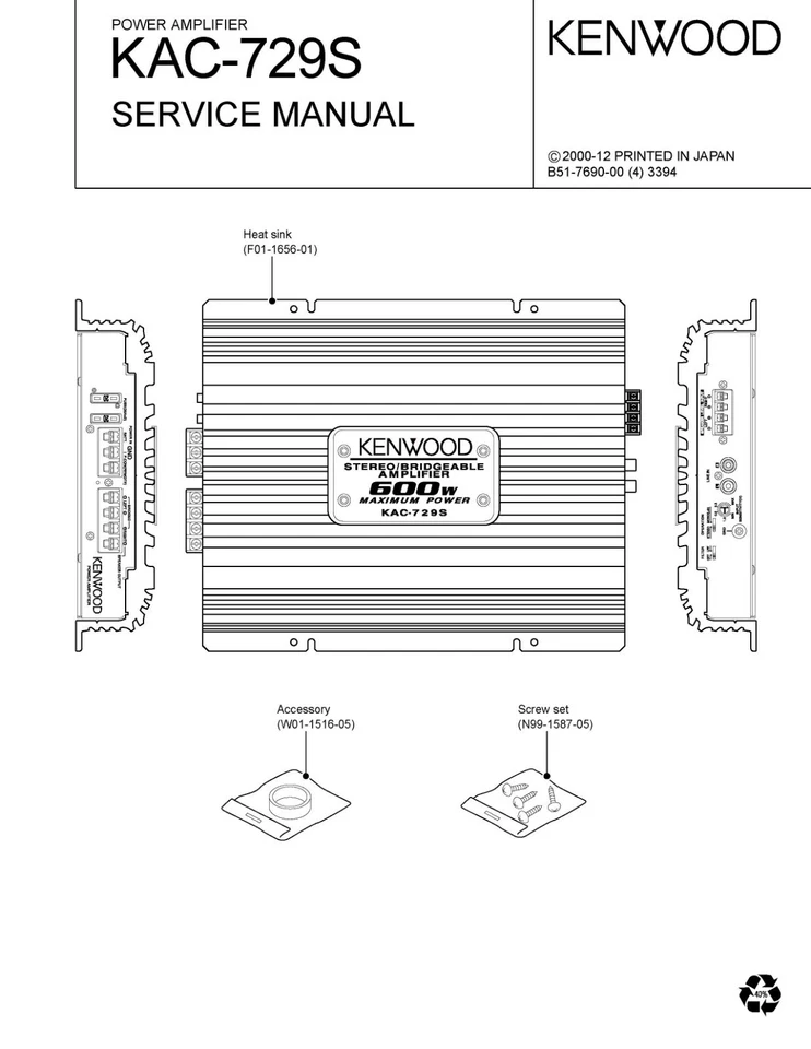 Servizio Manuale di Istruzioni per Kenwood KAC-729 S - Immagine 1 di 1