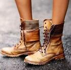 Women's Cuffed Lace Up Combat Boots High Top Shoes Casual Faux Leather