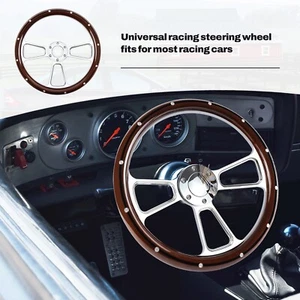 35cm Universal-Rennlenkrad 6Schrauben Silber Aluminium 3-Speichen Niete mit Hupe - Bild 1 von 6