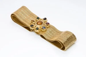 CHANEL 1996 Maison Gripoix Camellia Glass Byzantine Style Gold Plated Metal Belt - Picture 1 of 10