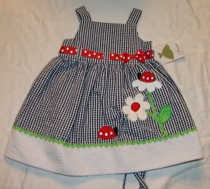 Rare Editions Navy Blue White Checked Flower Ladybug Jumper 2T Sun Dress Toddler - Picture 1 of 8