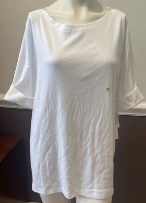 全新带标签 Hasting & Smith 女式 2X 码亮白色针织上衣袖口短袖 34 美元 — 第 1/4 张图片