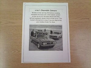 1967 Chevrolet Camaro factory cost/dealer sticker prices for car & options $ 67 - Picture 1 of 1