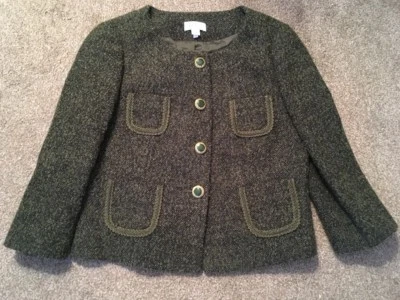 Женщин Ann Taylor лофт миниатюрных зеленый шерсти смесь платье с подкладкой куртка, размер 12P  - Изображение 1 из 4