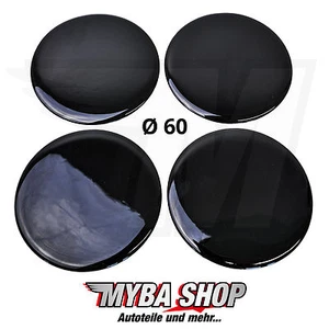4x Autocollants Silicone pour Cache-Moyeux ∅= 60mm Emblème Sticker Noir - Picture 1 of 1