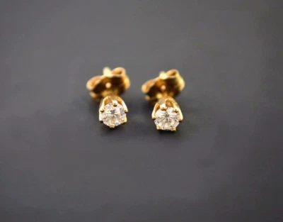 НОВЫЕ СЕРЬГИ-ГВОЗДИКИ С БРИЛЛИАНТАМИ 4 мм/1/3 КАРАТА G-ЦВЕТ ~ ЖЕЛТОЕ ЗОЛОТО 14K - Изображение 1 из 3