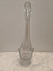 Vintage Viking Glass Clear Swung Stretch Vase w/ Frosted Cabbage Leaf Base 13" - Picture 1 of 8