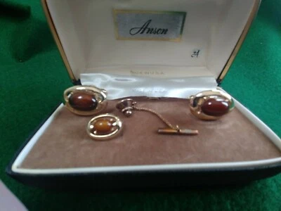 JUEGO DE CLIP Y GEMELOS VINTAGE ANSON CORBATA DORADO Y MARRÓN Foto 1 de 4