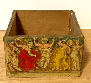Vintage Wood Box Greek Centaur Painted Relief Drunken Party Woman Red Dress - Picture 1 of 14