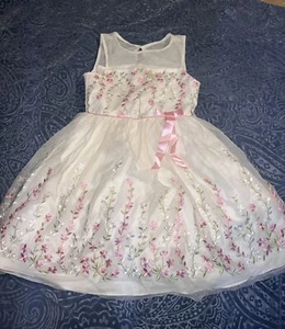 Jona Michelle Girls Floral Dress Sheer Floral Overlay Sleeveless Size 7 - Picture 1 of 4