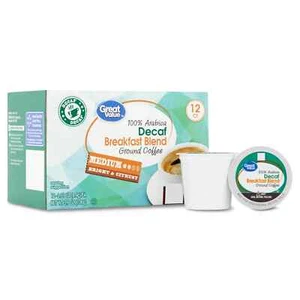 Great Value Decaf Arabica Breakfast Blend Medium Roast Ground Coffee Pods, 12 Ct - Picture 1 of 7