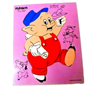 Vintage Playskool Holz Tablett Puzzle 1960er Walt Disney praktisches Schwein 7 Stck. 3 Schweine - Bild 1 von 4