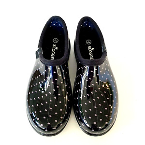 Sloggers Women's Rain and Garden Shoes Waterproof Black w/ Pink Polka Dots Sz 7