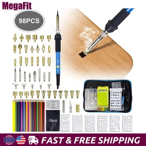 98PCS Wood Burning Pen Set Soldering Iron Kit Stencil Pyrography Craft Tool 110V - Picture 1 of 13