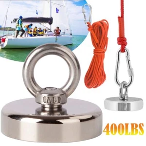 Fishing Magnet Kit 400 Lbs Pull Force Strong Neodymium Orange Rope Carabiner New - Picture 1 of 13