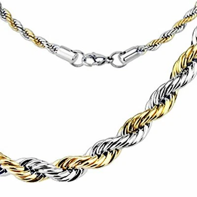 Rope Chain Necklace Two Tone Gold PVD Plate Silver Stainless Stainless Steel 3mm - Image 1 of 3