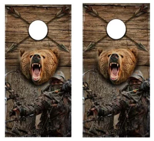 Envolturas de piel de tabla de madera Bow Hunter con oso Cornhole laminado gratuito - Imagen 1 de 1