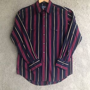 Mens Vintage Wrangler Navy & Purple Striped Western Pearl Snap shirt size L