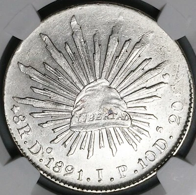 Moneda de plata 1891-Do NGC AU México 8 reales Durango error de acuñación (24042003C) Foto 1 de 4