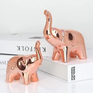 A Pair Elephant Statue Home Decor,Modern Style Figurines,Sculpture Rose Gold - Picture 1 of 6