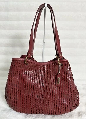 Cole Haan Woven Leather Shoulder Hobo Bag Burgundy EUC - Image 1 of 4