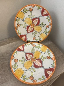 "Juego de 2 platos de cena Anthropologie rodajas de caqui cerámica amarilla naranja 10""" - Imagen 1 de 17