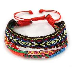 Unisex Handmade Multicoloured Cotton Woven Friendship Bracelet - Adjustable - Picture 1 of 4