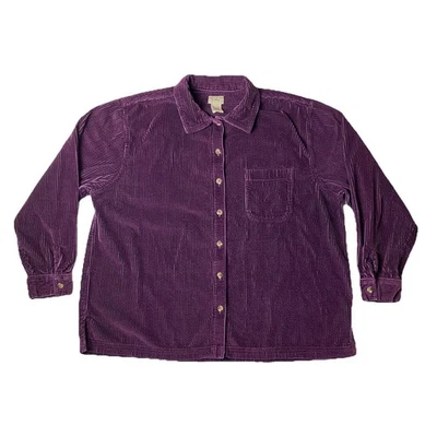 LL Bean Wide Wale Corduroy Shirt Jacket Womens XL Petite Dark Purple 0WJ29 - Image 1 of 4