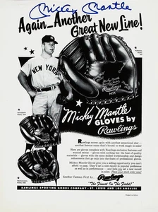 Mickey Mantle Signed Rawlings 13 x 17 Reproduction Ad Poster - Picture 1 of 1