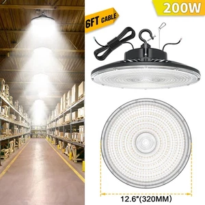 LED Warehouse Barn High Bay Light 200W UFO Shop Area Lighting Dimmable IP65 UL - Picture 1 of 12