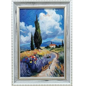 Sommer Natur Ölgemälde Original Kunst Land Landschaft Blumenwiese 4 x 6 Zoll - Bild 1 von 5