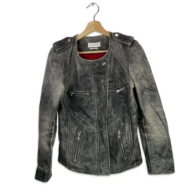 Chaqueta Isabel Marant Etoile Piel de Cordero Cuero Negro Desgastada Look Talla 38 Foto 1 de 4