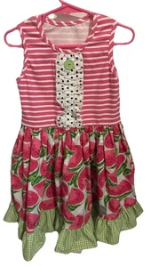 Eleanor Rose Boutique Dress Pink Green Watermelon Ruffles Size 5-6 - Picture 1 of 5