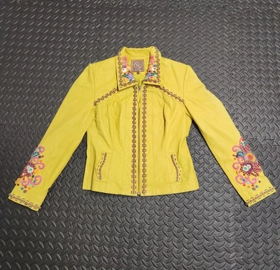 Chaqueta de cuero Double D Ranch para mujer talla pequeña bordada lentejuelas cruz Foto 1 de 4