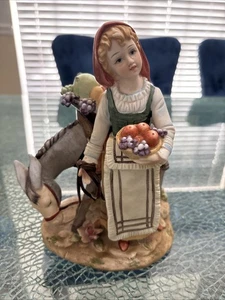 Lenwile China Ardalt Japan Porzellan Figur Mädchen Esel Obstkorb Blumen - Bild 1 von 6
