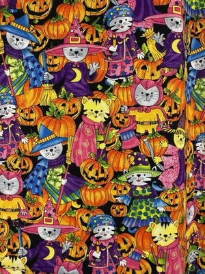 David Textiles Tela Gatos Truco o Trato Halloween Calabazas Brillantes 44 x 2 Yardas Foto 1 de 4