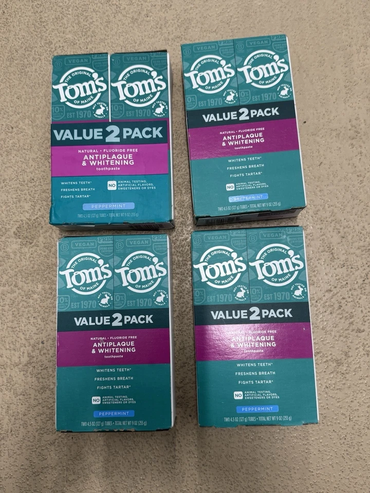 4 PK Tom's of Maine Fluoride- Antiplaque & Whitening Toothpaste Peppermint