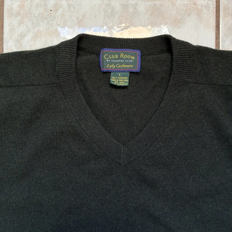 Suéter Club Room 2 capas 100 % cachemir cuello en V para hombre grande negro manga larga Foto 1 de 4