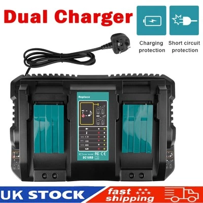 Dual Charger For Makita 18V Battery DC18RD 4A BL1860 BL1830 BL1840 BL1850 LED UK