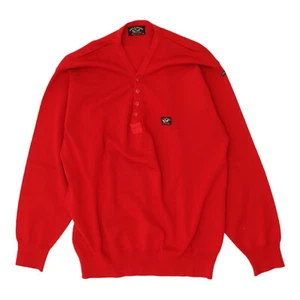 Jersey tejido Paul & Shark rojo medio botón para hombre | Suéter de diseñador vintage de colección - Imagen 1 de 3