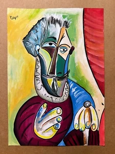 Pablo Picasso (Hecho a Mano) Técnica Mixta sobre Papel Pintura firmada y estampada - Imagen 1 de 5