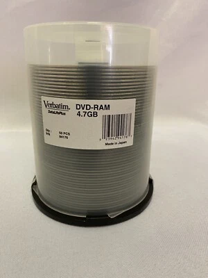Verbatim Blank DVD-RAM 4.7GB Rewritable DVD Disc, White label, Spindle, Qty 50 - Image 1 of 4