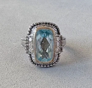 ANELLO JUDITH RIPKA argento sterling e topazio blu scintillante zirconi misura 6;X815 - Foto 1 di 8
