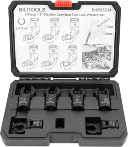 Flex-Head Crows Foot Line Wrench Set 3/8" 1/2" Drive Injector Fuel Line Crowfoot - Picture 1 of 7