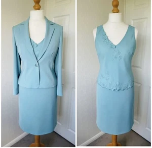 Anne Brooks Petite Aqua 3 Piece Skirt Suit Jacket & Top 12 Skirt 14 - S122 - Picture 1 of 12